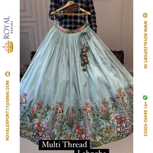 Nouvelle collection de lehenga choli en tissu organza tabby pour les fêtes, avec broderie au fil - Product Image 2
