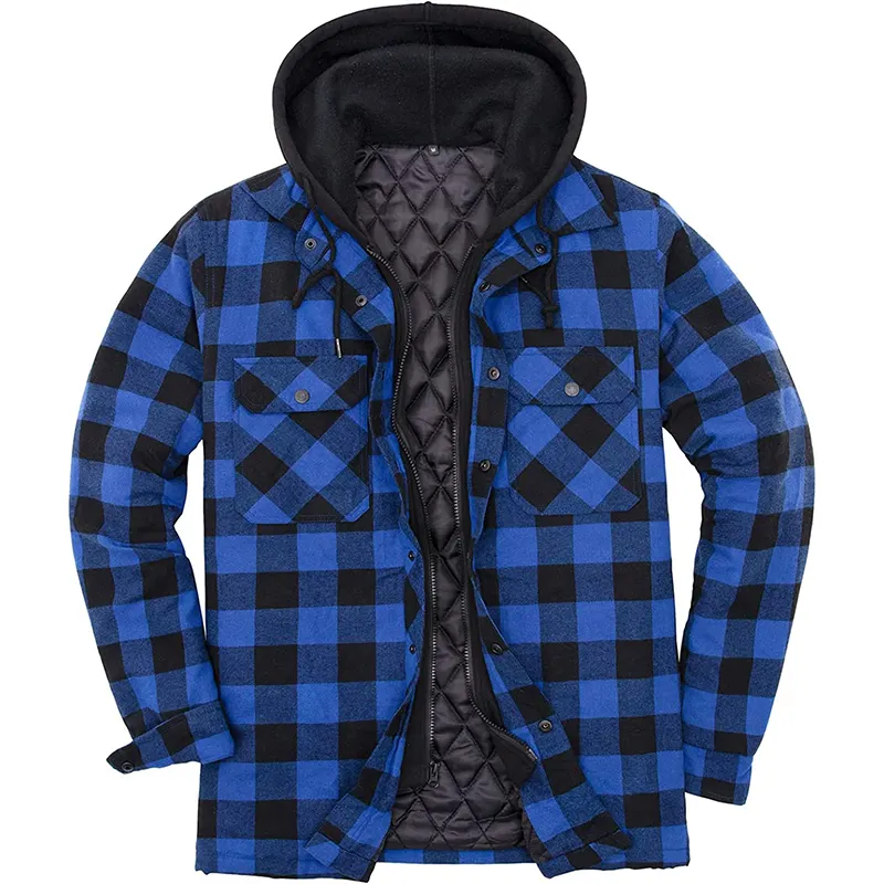 Wholesale Warm Quilted Thickened Classic Flannel Jacket Winter Autumn Men Flannel Hooded Shirt Jacket