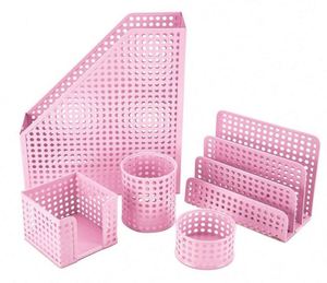 School Home Supplies <b>Power</b> Coated Wire <b>Mesh</b> Desktop Accessories 5pcs Office Magazine Holder Desk Set - Product Image 4