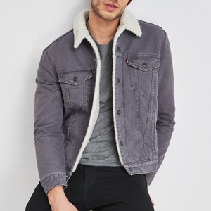 OEM Khaki Stocklot Colored <strong>Denim</strong> <strong>Sherpa</strong> Trucker <strong>Jackets</strong> for Men - Product Image 5