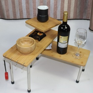 Three-tier kitchen condiment storage rack, bamboo multi-layer corner <b>shelf</b>, metal legs and hooks, <b>desktop</b> flower stand (export) - Product Image 3