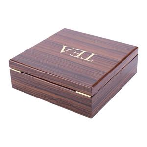 Boîte à sachets de thé rectangulaire en bois de luxe faite à la main Trice Tea Time, design simple - Product Image 4