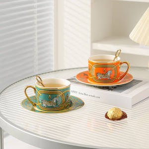 European Luxury Ceramic <b>Tea</b> Cup & Saucer <b>Set</b> Retro Horse Design Light Aesthetic Sustainable-Inspired Afternoon Coffee Tradition - Product Image 3
