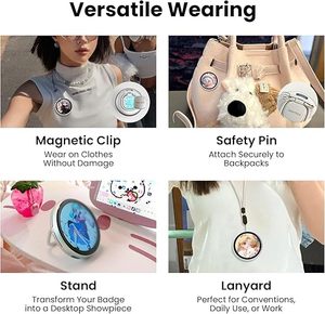 Badge numérique en gros avec écran tactile de 1,85 pouces, affichage de photos, diaporamas GIF et vidéos, broche électronique portable, support inclus - Product Image 3