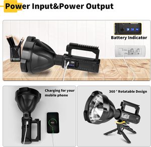 Lampe torche personnalisée super lumineuse longue portée rechargeable par USB 8000mAh, lampe torche ABS étanche IPX65 avec base magnétique 200M - Product Image 2