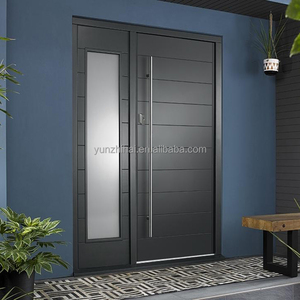 Popolare ingresso moderno in noce porta personalizzata villa porta d'ingresso principale con luci laterali e design in vetro - Product Image 4