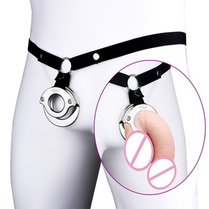 FRRK Strapon de Metal Plano con Cinturón, Doble Anillo para Pene, Colgante Escrotal Masculino, Estirador de Bolas, Restricción de Pene, Juguetes Sexuales para Hombres - Product Image 1