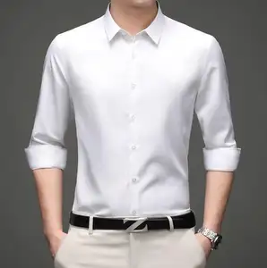 ठोस रंग शर्ट पुरुषों की लोचदार सांस व्यापार आकस्मिक कोरियाई संस्करण स्लिम पेशेवर पहनने सफेद शर्ट पुरुषों की लंबी आस्तीन