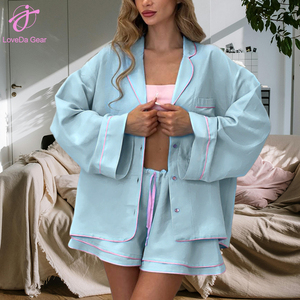 Loveda Wholesale Summer Women Home <strong>Wear</strong> Pure <strong>Cotton</strong> <strong>comfort</strong> Casual Shirt and Shorts Sleepwear Set - Product Image 5