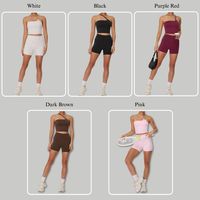 Haut de yoga à bretelles asymétriques short taille haute ensemble de leggings évasés femmes entraînement de fitness course à pied séchage rapide sensation nue