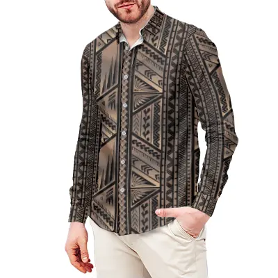 Print On Demand Pacific Island Design Custom Formal Normcore Breathable Mens Bowling Shirt Plus Size Men's Shirts