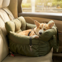 Coussin de voiture pour animaux de compagnie, pliable et lavable, avec poche de rangement et poignée, en coton PP antidérapant, vert armée, pour chats et chiens de petite, moyenne et grande taille
