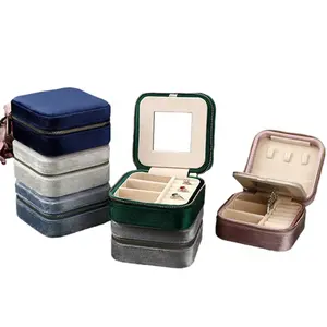 Ready For Shipping Velvet Makeup Jewelry Storage Box Logo Zipper Jewelry Box