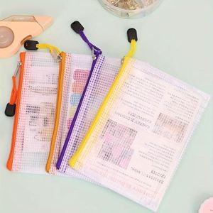 Custom Macaron A4/Letter Size Mesh <b>File</b> Bag PVC Waterproof Zipper Pouch Exam Paper Organizer School Office Document Storage - Product Image 2