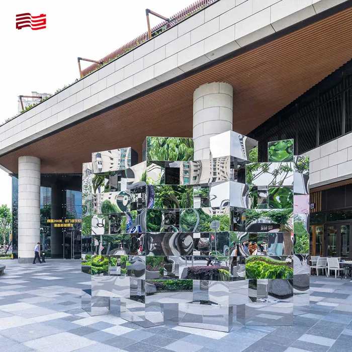 Moderne edelstahl-skulptur quadratische skulptur Spiegel quadratische skulpturmoderne Metall-Skulpturen für den Außenbereich unterstützen die Anpassung