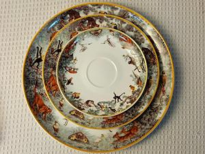 Jungle Wildlife Print Bone China <b>Dinnerware</b> Set 4 Pieces With Gold Rim Cup Saucer Plates For Home Dining - Product Image 5