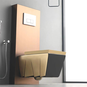 โถสุขภัณฑ์ติดผนังแบบไร้กรอบเคลือบทอง โถสุขภัณฑ์แบบแยกส่วนสีทองเรียบง่าย ใช้งานง่าย - Product Image 3