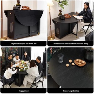 <span class=keywords><strong>Tavolo</strong></span> da Pranzo Rotondo <span class=keywords><strong>Allungabile</strong></span> e Pieghevole in Legno Massello Nordico, <span class=keywords><strong>Tavolo</strong></span> da Pranzo Compatto di Lusso in Gomma di Siamè per Spazi Ristretti - Product Image 3
