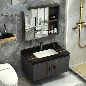 Ensemble de <span class=keywords><strong>meuble</strong></span>-lavabo de salle de bain en contreplaqué massif Wayon avec miroir et armoire, un lavabo, modèle mural WW-YSG - Product Image 1