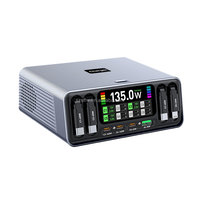 Chargeur rapide GaN PD QC 165W à 8 ports avec écran couleur numérique et câble Type-C rétractable, ignifuge, pour ordinateur de bureau et téléphones mobiles