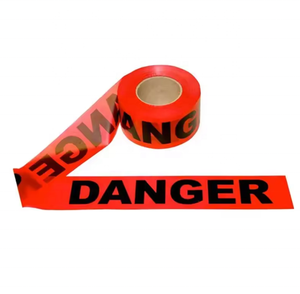 Cinta de advertencia de seguridad de barricada roja personalizada Cinta adhesiva de goma duradera PE Número de modelo Cinta de precaución - Product Image 1