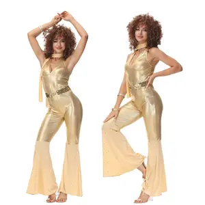 定制女性喇叭裤复古迪斯科连衣裙70年代派对服装