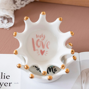Ins <strong>Ceramic</strong> Crown <strong>Jewelry</strong> <strong>Box</strong> Earrings Necklace Ring Plate Storage Desktop Ashtray Candle Holder Creative Ornaments - Product Image 5