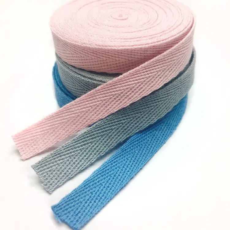 Custom cotton bias belt rolls bag twill cotton strap herringbone tape twill thick woven cotton ribbon webbing for bag handle