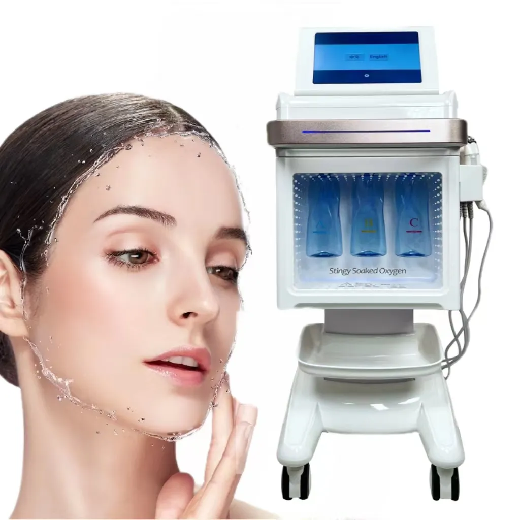 Équipement de salon Vertical 6 IN1 Aqua Peeling h2o2 Jet Peel Machine de beauté du visage à haute fréquence