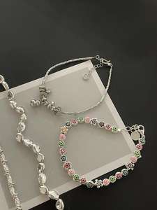 <span class=keywords><strong>Bracelet</strong></span> en <span class=keywords><strong>Argent</strong></span> 925 Français, Motif Géométrique Trèfle avec Pompon Plaqué Or, Zircon, Bague d'Orteil, Vente en Gros - Product Image 4