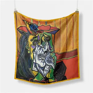 Marque de luxe Foulard carré imprimé Picasso 53cm Voile Hijab sensation de soie femmes mode Satin Foulard cheveux Foulard dame Foulard