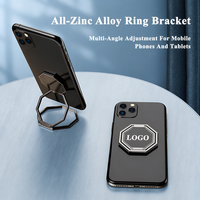 Anillo de Soporte para Teléfono Móvil Octagonal Ultrafino de 3 mm con Logotipo Personalizado, de Aleación de Zinc Electrochapado, Plegable, con Agarre para Dedos