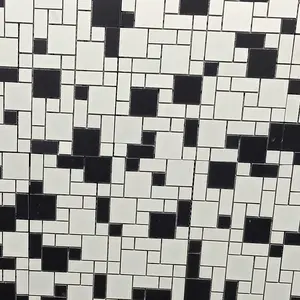 Kualitas Ekspor Harga Murah Ubin Lantai Dinding Mosaik Kilau Tinggi Tidak Beraturan Porselen BackSplash Warna Hitam Putih 15X15 10X10