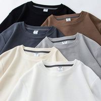 T-shirt personnalisé à manches longues en coton de haute qualité tricoté gaufré Chemise homme unie et lourde