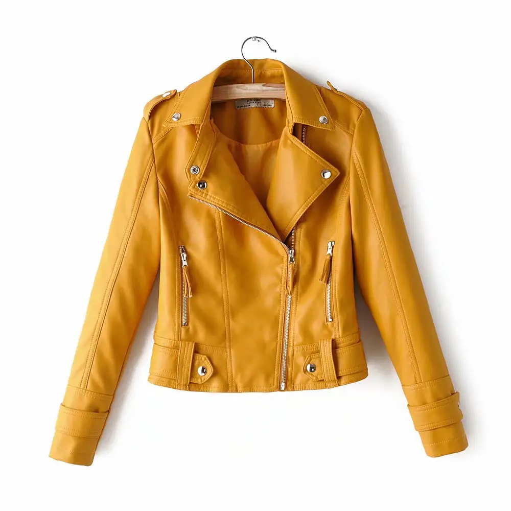 Wholesale six colors Qiu Dong zipper leather dress women's short long sleeve cool motorcycle PU jacket