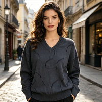 Pull en tricot à col en V pour femme, en tissu de laine respirant, style coréen personnalisé
