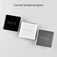 Interrupteur de Scène Sans Fil Intelligent Zigbee 3 Gang avec Panneau en Verre Trempé Courbé, Double Clic, Alimenté par Batterie, Installation Facile