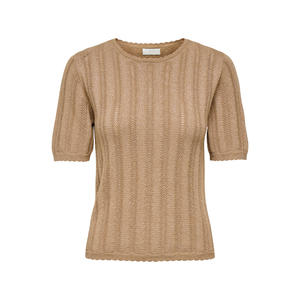 Chemisier en maille à col rond flatteur pour femme, avec taille ajustable à nouer, élégant haut en tricot pour femme, décontracté ou chic pour le bureau - Product Image 1