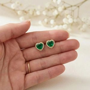 <b>Emerald</b> CZ Heart <b>Stud</b> <b>Earrings</b> In Gold Finish With Green Gemstone Design 925 Sterling Silver Or 18K Gold Filled Minimalist Gift - Product Image 6