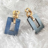 Boucles d'oreilles pendantes vintage en denim métallisé, motif géométrique carré, style bohème, avec paillettes scintillantes, bijoux en gros