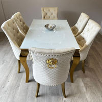 Ensemble de table à manger de luxe italienne pour villa, 4/6/8 chaises, acier inoxydable, marbre, finition brillante, meubles de salle à manger assemblés