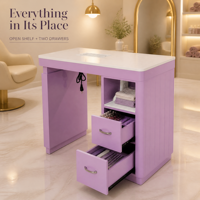 Meubles de salon de manucure modernes, table de manucure individuelle avec plateau en marbre, table de manucure avec collecteur de poussière
