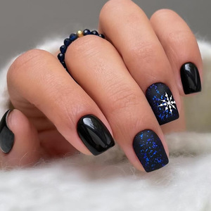 <span class=keywords><strong>Uñas</strong></span> Postizas Navideñas con Diseño Cuadrado, Material ABS, Color Negro, <span class=keywords><strong>Uñas</strong></span> Cortas para Usar, Arte de <span class=keywords><strong>Uñas</strong></span>, Manicura, <span class=keywords><strong>Festival</strong></span> - Product Image 1