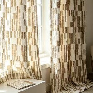 <span class=keywords><strong>Tissu</strong></span> à rayures géométriques crème et marron, largeur personnalisée <span class=keywords><strong>pour</strong></span> rideaux de salon, imprimé vertical, voile doux et léger <span class=keywords><strong>au</strong></span> mètre, vente en gros - Product Image 1