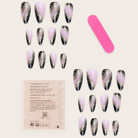 Nouvelle conception, logo personnalisé, style français, pointes d'ongles, couleur noire et rose, ongles en acrylique de luxe à presser avec colle