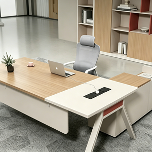 Scrivania da Ufficio Moderna Minimalista Bianca in Legno <span class=keywords><strong>con</strong></span> Cassetto Portaoggetti e Mobile Laterale, Set di Mobili per Ufficio - Product Image 4