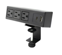 Prise de courant à fixer sur le bord du bureau, 3 prises AC, 1 port USB-A à charge rapide, 1 port USB-C à charge rapide