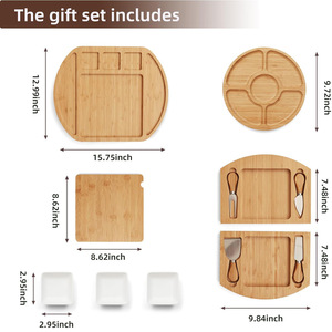 Juego de bandejas de servir de bambú de 15.75x12.99 pulgadas con cuchillos para queso, para aperitivos, frutas, vino y decoraciones para el hogar - Product Image 1