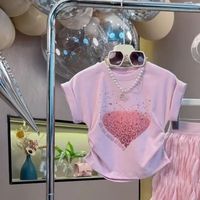 Ensemble robe à manches courtes en coton de haute qualité, design original, avec strass en forme de cœur, étiquette de col, grand stock disponible, DLL No. 99