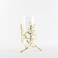 Vase à fleurs en verre Art Déco moderne en gros avec base en aluminium finition or, idéal pour la décoration de table centrale